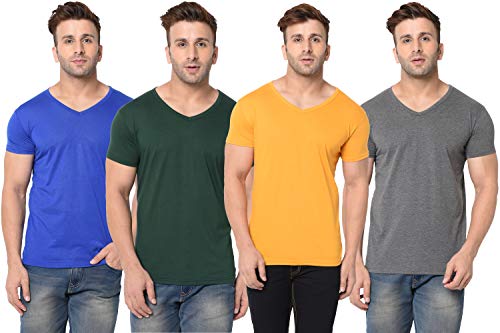 Image of JANGOBOY Men's Solid Half Sleeve V-Neck Cotton Blend T-Shirt