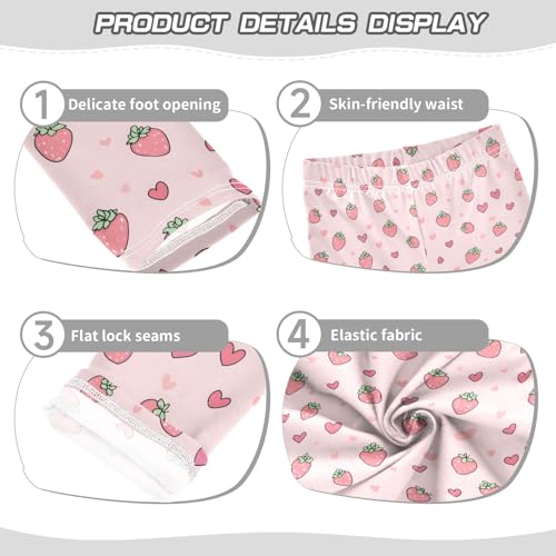Girls' Athletic Leggings Ankle Length Yoga Dance Pants Kids Teen 4T Pink Strawberry Heart3