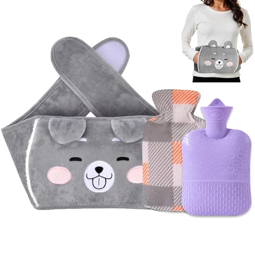 Hot Water Bottle Belt, Wrap Around Wearable Winter Hot Water Bottle with Cover, Soft Plush Warm Water Bag for Waist Belly Neck Back Shoulder Knees Hands and Period Cramps Pain Relief for Kids Adults