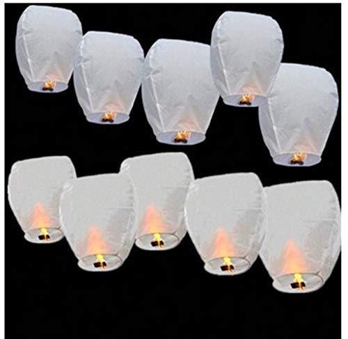 10/20 pièces Lanternes Volantes de Ciel Chinois, Couleur Blanc (Blanc, 20PCS)