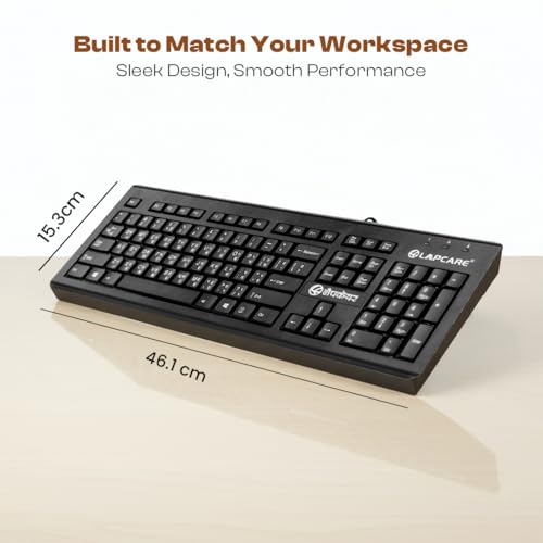 Image of LAPCARE LMK-012 Multilingual USB Keyboard - Hindi English Typing, 104 Silent Keys, 10 Million Keystrokes, 1.5M Cable, Rupee Key, Membrane Switch - for Business & Office Use