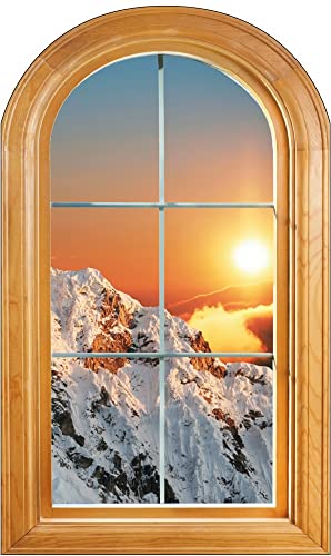 Sticker Fenêtre vouté Trompe l'oeil déco Paysage Montagne Di Voutés 48x80cm
