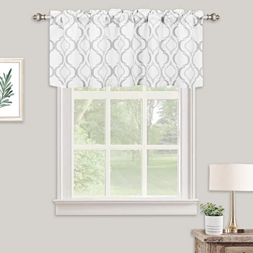 Inselnwald Moroccan Tile Print Window Valance, Quatrefoil Geometry Lattice Rod Pocket Short Valance Window Curtains For Kitchen Cafe Badroom, 52" X 18", Gray #TOP6