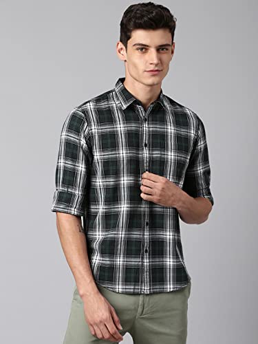 Image of Dennis Lingo Men's Slim Fit Checkered Casual Shirt (Green)