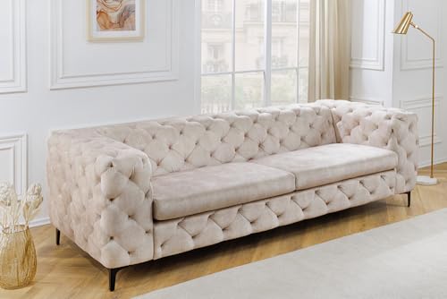 Riess Ambiente Samt Sofa MODERN BAROCK - 235cm - Champagner - 3-Sitzer Chesterfield Design 3er Couch Samtsofa Samtcouch Polstersofa – Bild 3