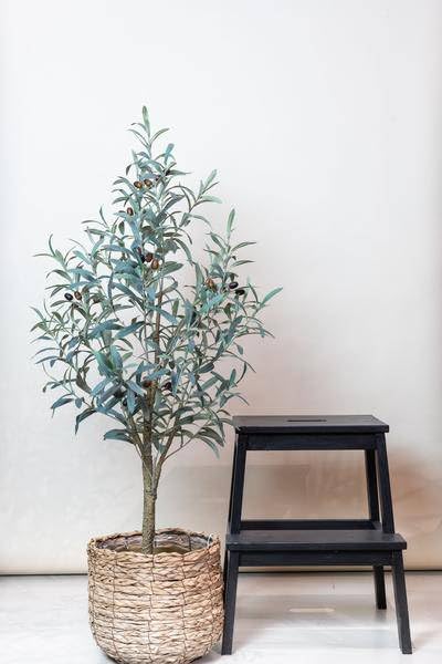 Sztuczna roślina oliwna – Olea Europaea – 115 cm – wysokiej jakości sztuczne drzewo z realistycznymi liśćmi i oliwkami – wiecznie zielona roślina dekoracyjna do wnętrz – salon, ogród zimowy i biuro