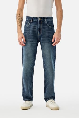 Image of SNITCH Men Jeans for Street Wear | Baggy Fit Washed Pattern Wide-Leg Style | 100% Cotton Non-Stretchable Denim Weave for Ultimate Comfort & Casual Outings
