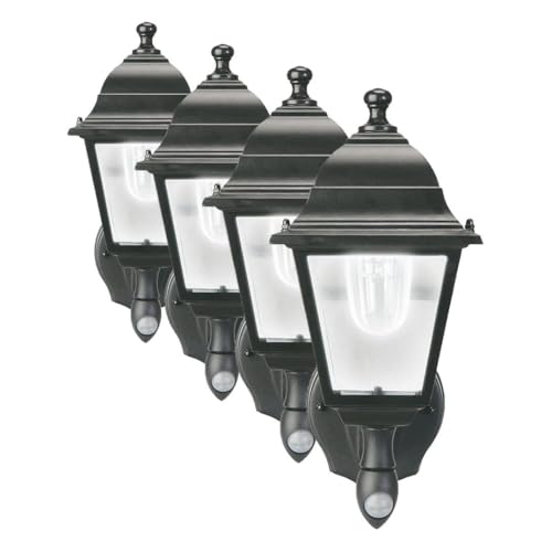 Image of Maxsa 44219 Premium Wireless Battery-Powered Motion-Activated Decorative Outdoor Wall Sconce Lighting Fixture, Cool White LED, Metal Housing, Black (Pack of 4)
