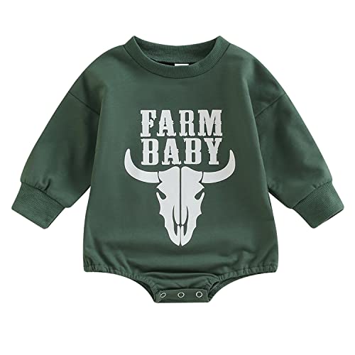 Image of Qiylii Western Baby Boy Clothes Cow Print Onesie Cowboy Crewneck Sweatshirt Oversized Tops Romper Winter Newborn Outfit