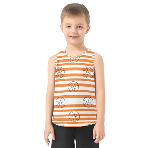 J JOYSAY Basketball Stripes Orange Boys Tank Top Sleeveless Muscle Shirts Quick Dry Active Sport Workout Kids T-Shirts 3-15T2