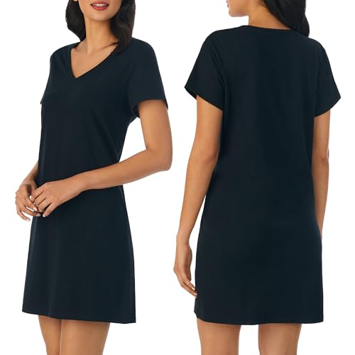 Image of Nautica Womens Sleep Shirt Dress - Cotton Knit Jersey V-Neck Pajama Top - Lightweight & Breathable Sleepwear Loungewear