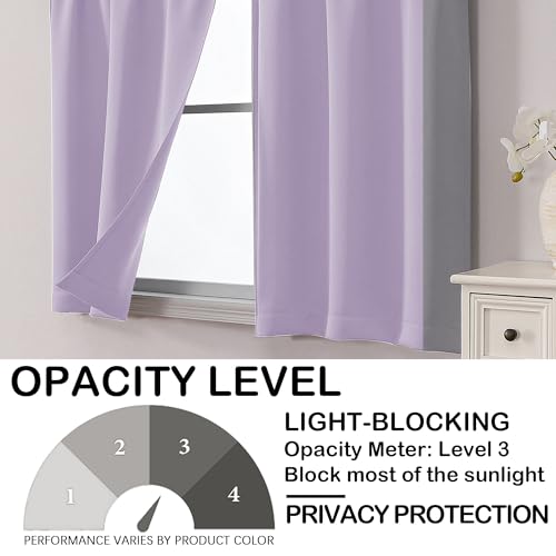 Image of Lavender Blackout Curtains for Small Window Treatment, Light Blocking Short Kitchen Window Curtains Over Sink, Dual Rod Pocket Half Window Tiers for Bathroom Basement, 2x40Wx36L Inches