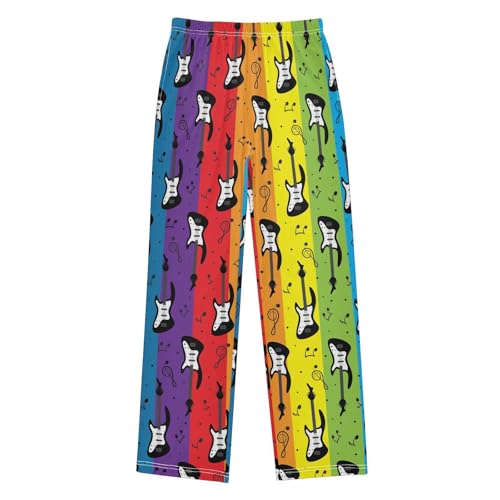 Guitar Rainbow Striped Boys Long Pants Soft Trousers Elastic Waist Kids Lounge Bottoms with Pockets S-XL