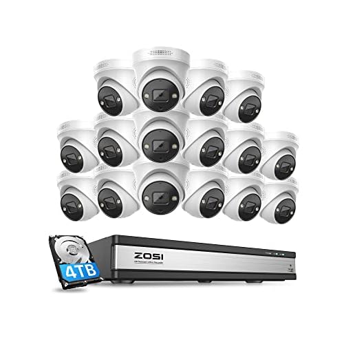 ZOSI 4K Kit Cámaras de Vigilancia PoE Exterior con 16CH NVR y 16pcs 8MP Cámara Seguridad, Visión Nocturna en Color, Detección de Personas, Audio Bidireccional, 4TB HDD para Grabación Estable
