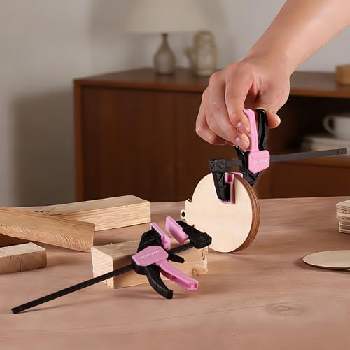 Image of WORKPRO 6 inch Mini Bar Clamps for Woodworking, 2-Pack One-Handed Clamp /Spreader, Light-Duty Screw-Change F Clamp with 50lbs Load Limit, Pink Ribbon