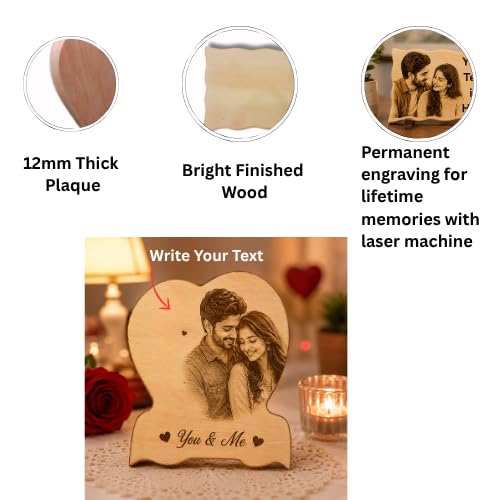 Image of Customized Personalised Engraved Wooden Photo Frame For Gift, All Shapes and Sizes for Everyone (Half Heart-8x7)