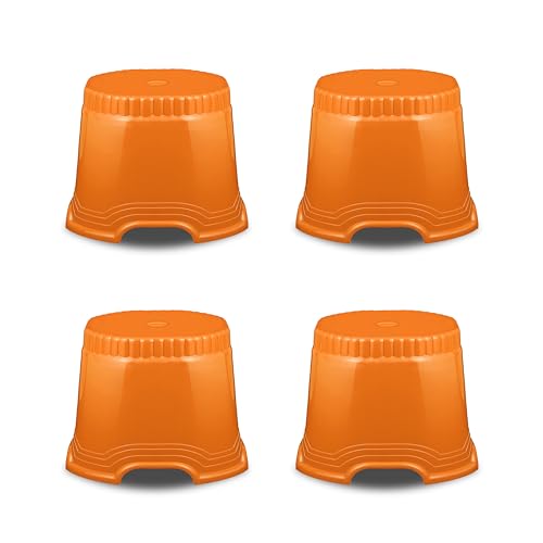 Image of MAHARAJA Neo Plastic Sitting Stool for Indoor Or Outdoor | Kitchen & Living Room (Orange, Pack of 4 (10 inch))