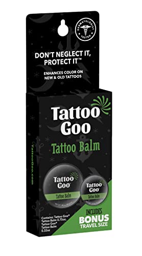 Tattoo Goo Tattoo Balm And Travel Size Balm Bundle, 3/4 Oz & .33 Oz Tin - Natural Tattoo Aftercare Balm With Beeswax And Cocoa Butter, Soothing Tattoo Ointment, 2 Pack Bundle #TOP1
