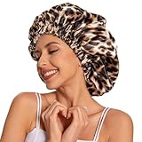 Satin Bonnet Silk Bonnet Hair Bonnet for Sleeping-Slouchy Beanie Hat Satin Sleep Cap for Women's Natural & Curly Hair(Leopard)