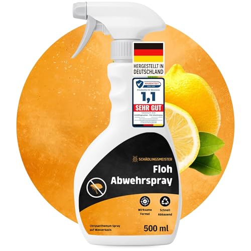 Schädlingsmeister Floh Abwehrspray - 500 ml - Flohspray für Wohnung und Möbel - Schutz mit Eukalyptus & Chrysanthemum-Extrakt - Flohmittel für Wohnung - Flöhe bekämpfen - Floh Spray - Made in Germany