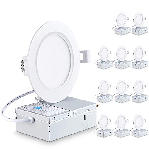 SPL 4 Inch 9W 750LM LED recessed Slim Pot Light - IC-Rated - Slim Downlight Ceiling Light with Junction Box - Damp - Dimmable - ETL- Energy Star - CSA Approved (10 Pack) (5000K Bright White) by SPL - Used condition - CA$78.01