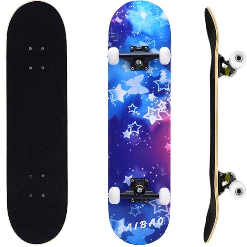 ERNAN Skateboard,Monopatín Completo Profesional de 31 x 8 Pulgadas,7 Capas Monopatín de Madera de Arce con Rodamiento ABEC-7 para Niño Niña/Adulto Principiante. (Starry Sky)