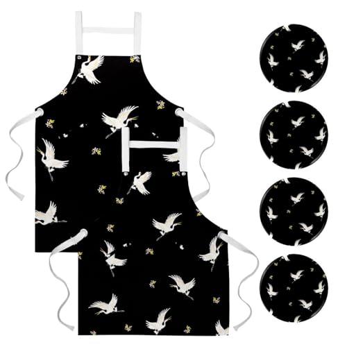Tablier de serveuse et de cuisine à motif grue pour restaurant et pâtisserie