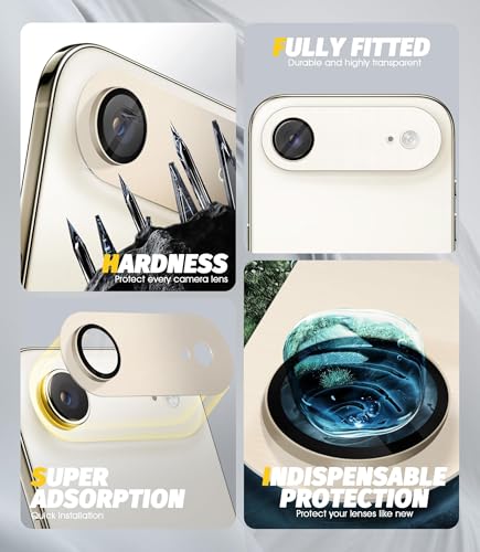 Image of PreCure (2 Pack) Camera Lens Protector Compatible with iPhone 17 Air, Premium Brushed Aluminum Alloy Frame + Tempered Glass, Precise Camera Cutouts, Anti-Scratch, Ultra HD Clarity - Gold