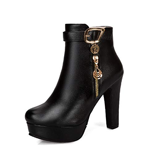 Damenmode Reißverschluss Blockabsatz High Heel Round Toe Plattform Leichtes Gehen Bequeme Kurzschaft Stiefel für Damen z39921