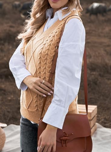 EVALESS Oversized Sweater Vest for Women V Neck Sleeveless Solid Color Loose Pullover Sweater4