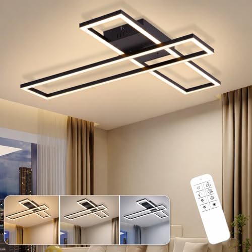 Homefire Modern Deckenlampe Wohnzimmer LED Deckenleuchte - Schwarz Wohnzimmerlampe Dimmbar Küchenlampe 42W Schlafzimmerlampe Rechteck Design Deckenbeleuchtung für Schlafzimmer Küche Büro