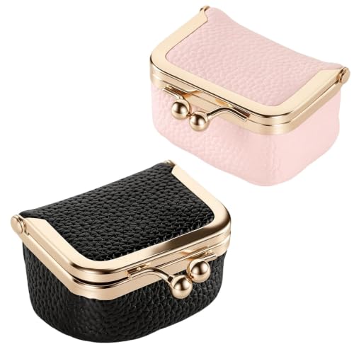Dexpally 2 Pièces Mini Boîte a Bijoux en PU Cuir Vintage avec Fermoir Kiss Portable Porte Monnaie avec Fermeture à Baiser Pratique Organiseur pour Bagues...
