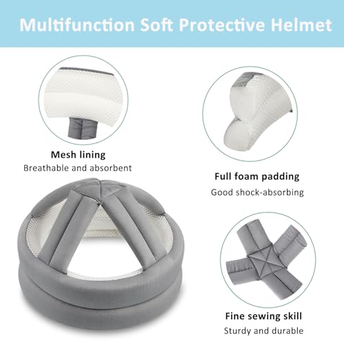 Image of Elderly Protective Helmet, Thick Soft Special Needs Safety Helmet Adjustable Breathable Seniors Fall Prevention Head Protection Cap for Older Surgery Recovery Head Injury Shock (Coffee Mesh Inner)