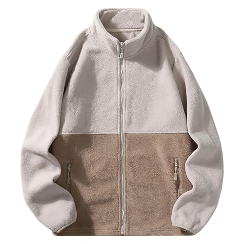 Full Zip Polar Fleece Jacket Men Colorblock Lightweight Soft Winter Coats Outdoor Windproof Jackets with Zipper Pockets
