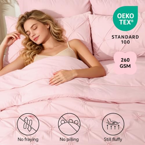 Image of BEDELITE Twin Comforter Set Ruffle-Baby Pink,Lightweight & Soft Comforter | Pintuck Boho Bedding, Warm & Cute Bed Set for All Season,With 1 Pillowcase