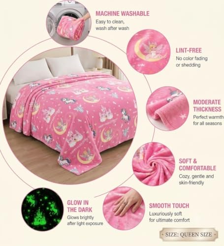 Image of Happy Hues Glow in The Dark Blanket Kids-Teens Boys & Girls Travel Lightweight Throw Blankets Soft & Fluffy (Magic)