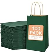 MOORAY 100 Pack Green Small Paper Bags with Handles Bulk, 5.25"x3.25"x8.25" Gift Paper Bags, Kraf...