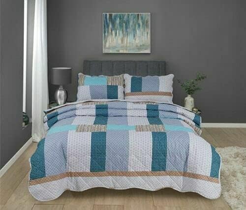 Northern Luxe Patchwork Vintage Reversible Bedspread, 3 Piece Quilt Bed Comfort Set (Patti Stripe, Double)