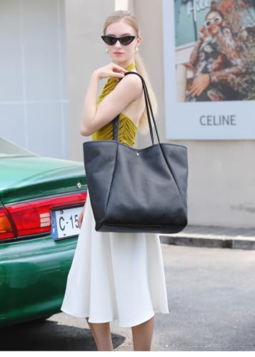 Image of Dreubea Large Leather Tote Bag for Women - Big Work Bag, Spacious Minimalist Handbag, Tote Handbag for Office