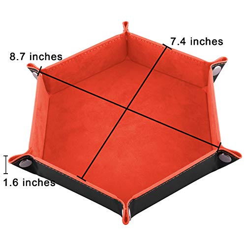 SIQUK 4 Pieces Dice Tray Hexagon Dice Rolling Holder Folding PU Leather Dice Trays for Dice Games Like RPG, DND and Other Table Games (Royal Blue, Orange, Camel and Black)