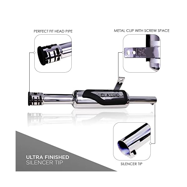 AllExtreme EX129 Indori Model Exhaust Silencer Compatible for BS3 and BS4 Model Royal Enfield Bullet 350cc and 500cc (Chrome)