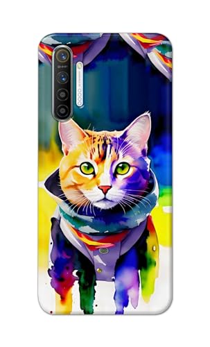 Image of Printed Hard Back Cover for Realme XT Back Cover (Coloured Cat) -190724(EA)