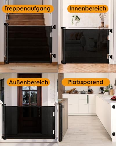 derimkcoa Treppenschutzgitter Ausziehbar für Babys, 0-140 cm Baby Absperrgitter Türschutzgitter Treppenschutzrollo,Tierschutzgitter Geeignet für Treppen/Türen/Innen & Außen (Schwarz)
