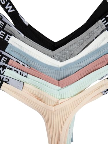 Verdusa Women's 7Pcs G String Thongs Cheeky Low Rise Letter Print Tape Underwear Pack Panties Briefs4