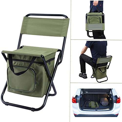 Camping Chaise, Portable Chaise de Plage, Fauteuil de Plage avec Sac Isotherme et Dossier, Ultra Légère Chaises de Camping Compacte Chaise de Pêche, pour Plage, Camping, Pêche, Barbecue (Vert) Cover