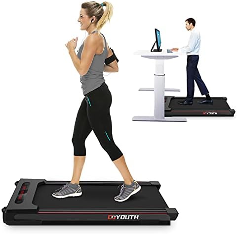 GOYOUTH 2 in 1 Under Desk Electric Treadmill Motorized Exercise Machine with Wireless Speaker, Remote Control and LED Display, Walking Jogging Machine for Home/Office Use