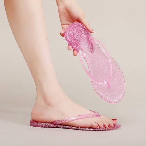 Image of Womens Flip Flops Thong Sandals Jelly Shoes Flat for Ladies Slides Black Slippers Size 9 Slip On Summer Beach Dressy