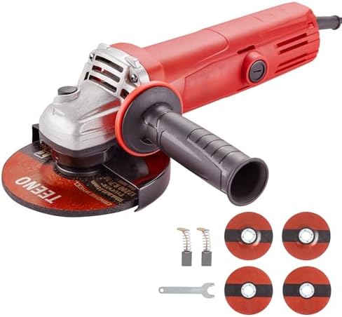 TEENO Amoladora Angular 125 MM 1000W, Radial Pequeña 12000 rpm,de Desbarbado/Corte:125 mm 4 piezas, Amoladora Pequeña Funda protectora y asa lateral, Para Corte y Rectificado de Metales