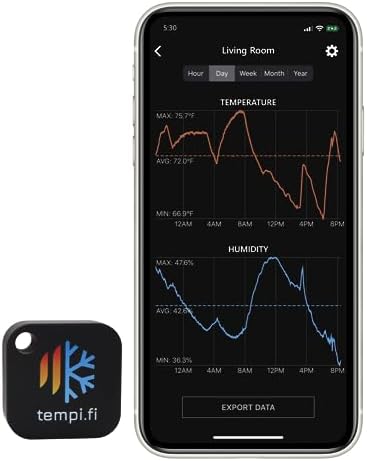Mini Bluetooth Temperature and Humidity Sensor – Developed in The USA – 24/7 Data Logger with Alarm – Direct to Phone – Short Range – No Cloud – Not Wi-Fi