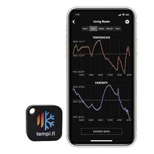 tempi.fi Mini Wireless Temperature and Humidity Sensor – Developed in The USA – 24/7 Data Logger with Alarm – Bluetooth Smart Thermometer and Hygrometer – Bluetooth Only – Not Wi-Fi